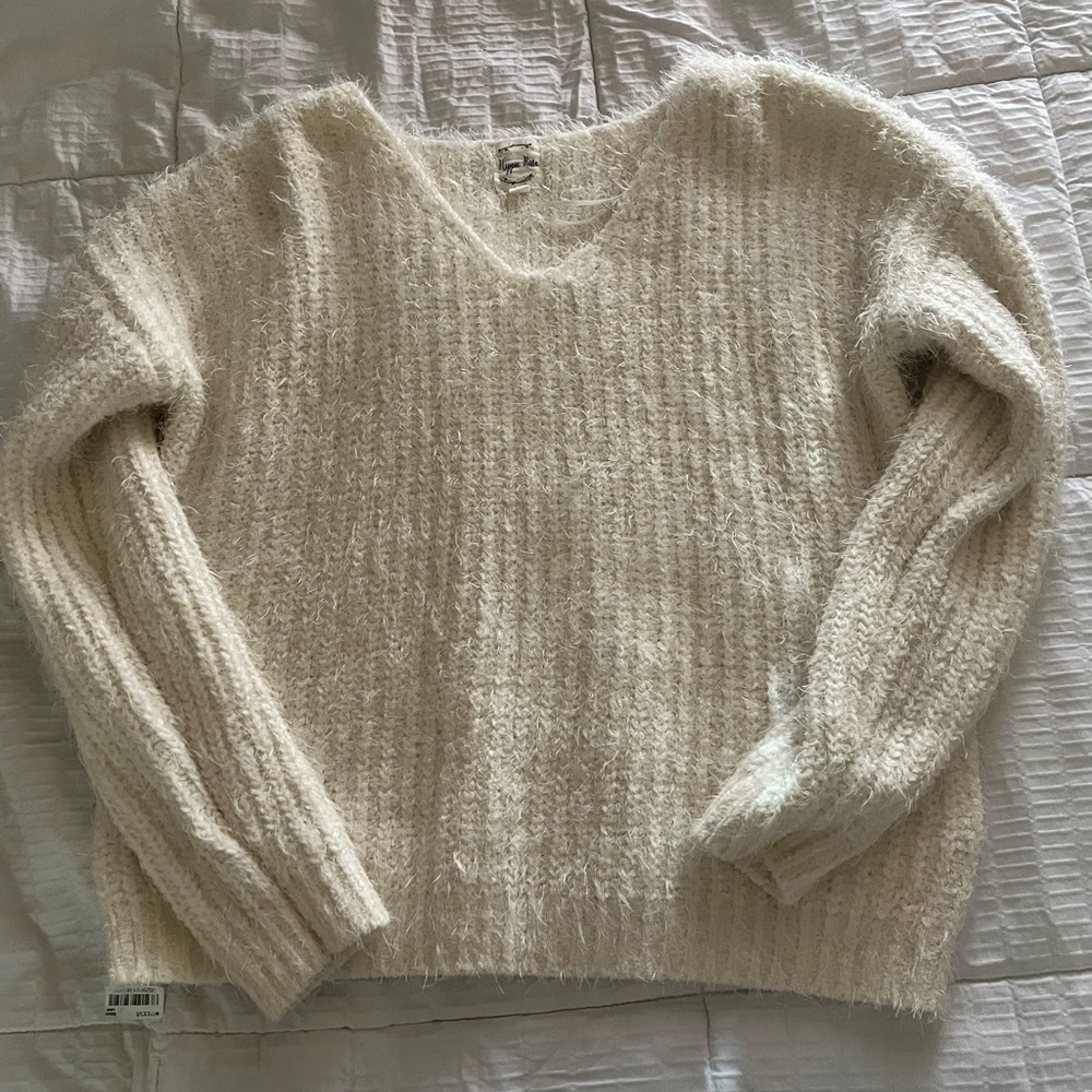 Large Hippie Rose Cream Fluffy Sweater